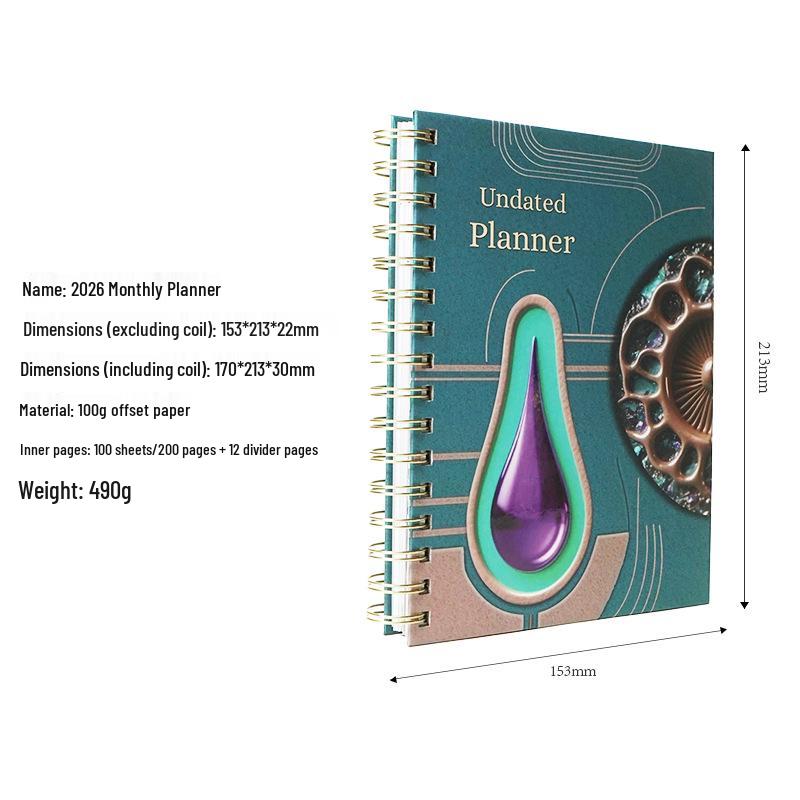 2026 A5 Spiral-Bound Hardcover Planner with Dividers & Full-Color English Calendar