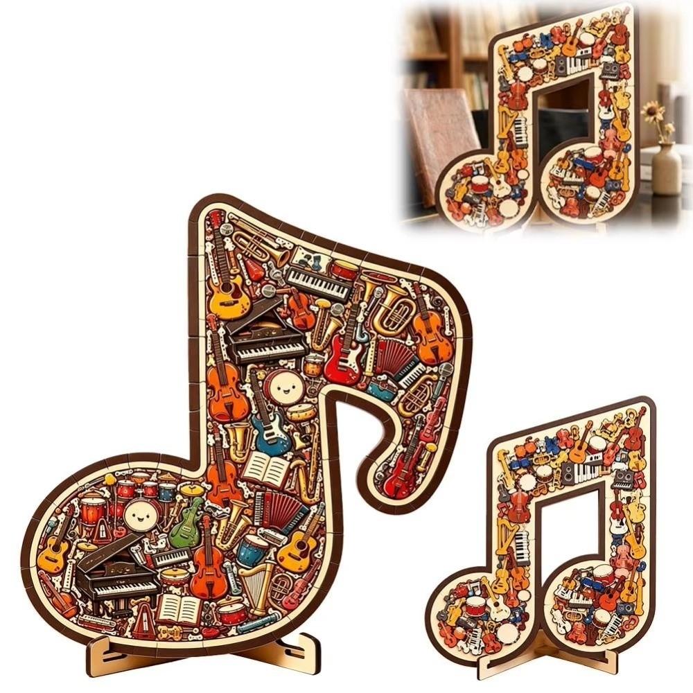 Musical Note Shape Wooden Jigsaw Puzzle Instrument Print Instrument Puzzle  Table Decor