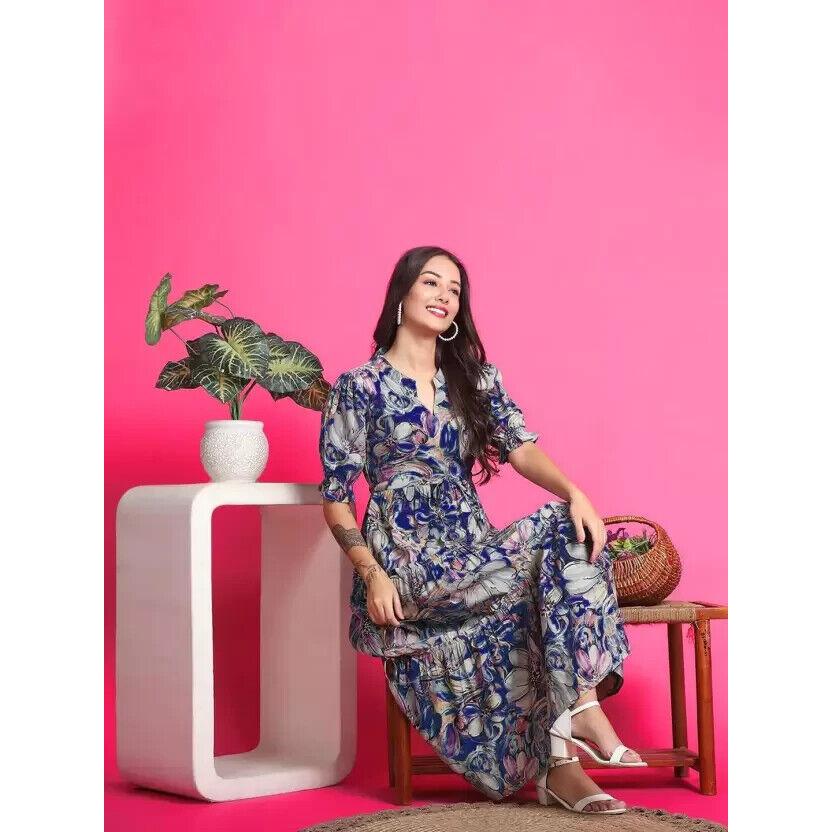 Women Fit and Flare Maroon Dress Printed Half Sleeves Top Tunic Kurta Dress VF-1872