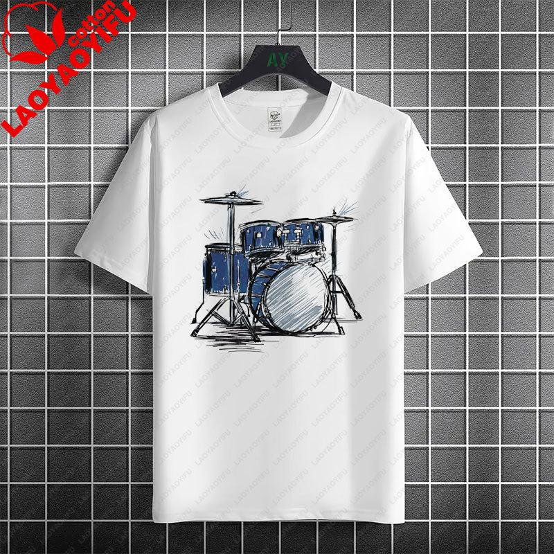 Rock Music Skeleton Drummer Rock on Drum Kit Graphic Tshirt 100Cotton Short Sleeve Round Neck Humor Style Casual Tshirt