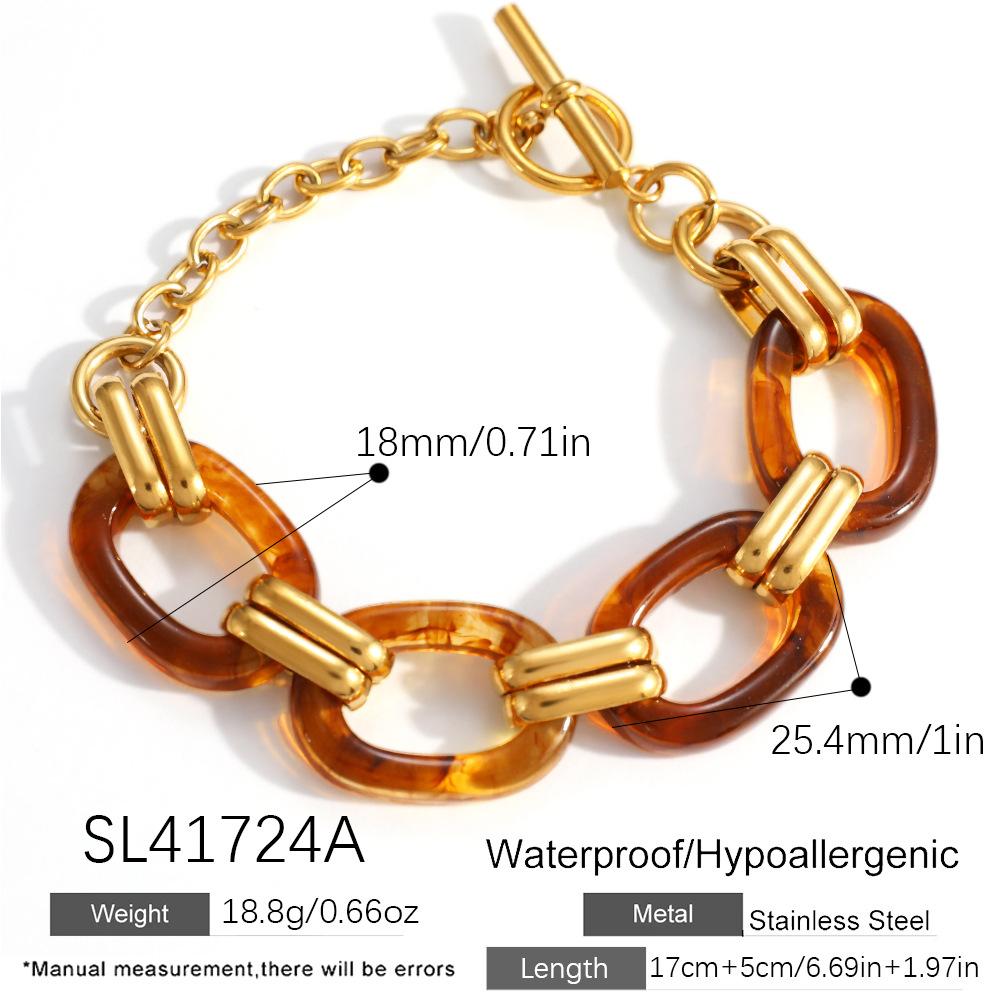 SUMMLY Trendy Resin Circle Rings Chain Waterproof 18K Gold Plated Stainless Steel Bracelets Fashion Jewelry