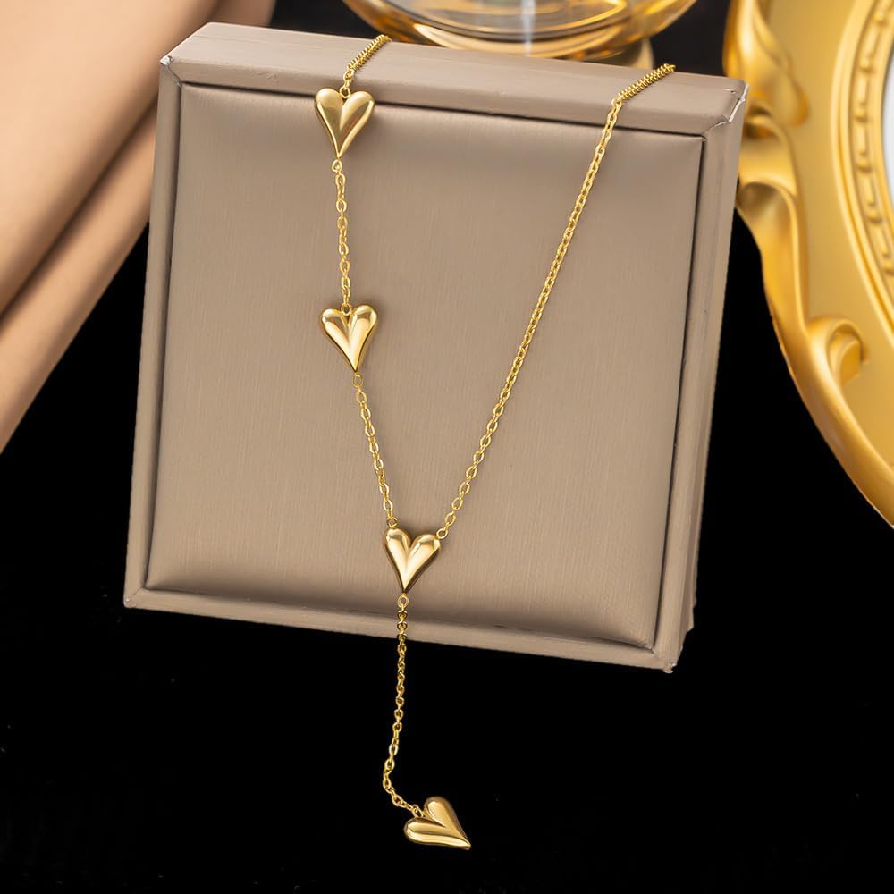 Gold Heart Necklace for Women Dainty Gold Heart Pendant Necklace Gold Long Heart Necklace Tassels Necklace Gold Charm Necklace