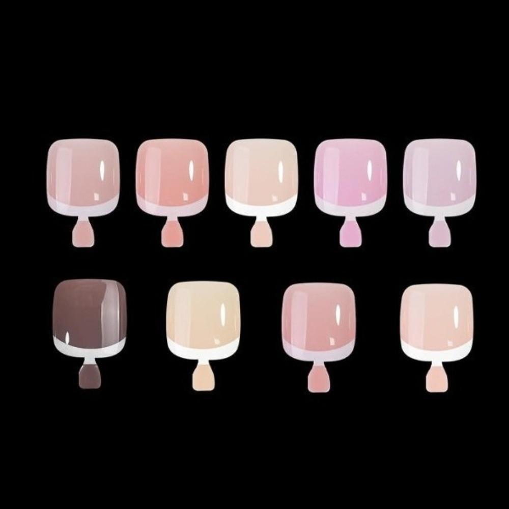 216pcs Glossy Finish Fake Feet Toenails Short Square Shape False Toenails Kit Party Wear