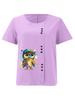 Women's Fashion Cool Owl Print Round Neck Short Sleeve T-shirt Summer Casual Cotton Linen Graphic Shirt Leisure Loose Blouse Tops
