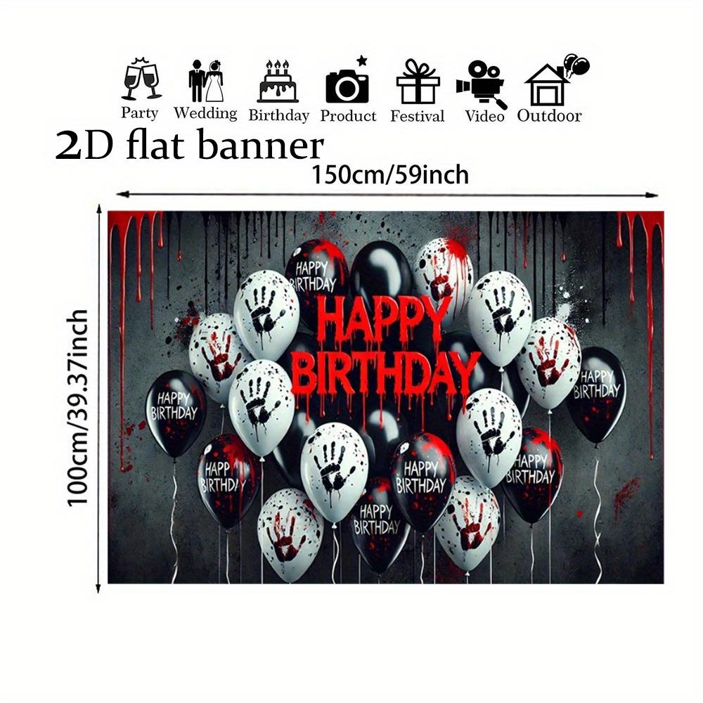 2D flat banner, bloody handprint birthday balloons, Gothic horror durable polyester banner for Halloween.zyc