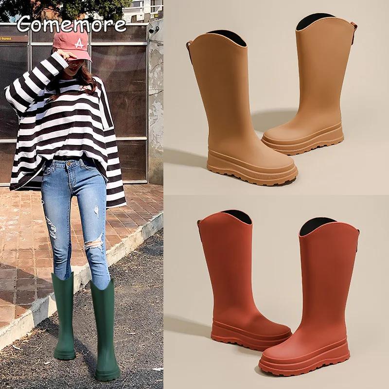 Fashion Comemore Tall Non-slip Rain Shoes Adult Women's Rain Boots Outside Rubber Long Water Shoe Fishing Water Boot Camping Platform 41