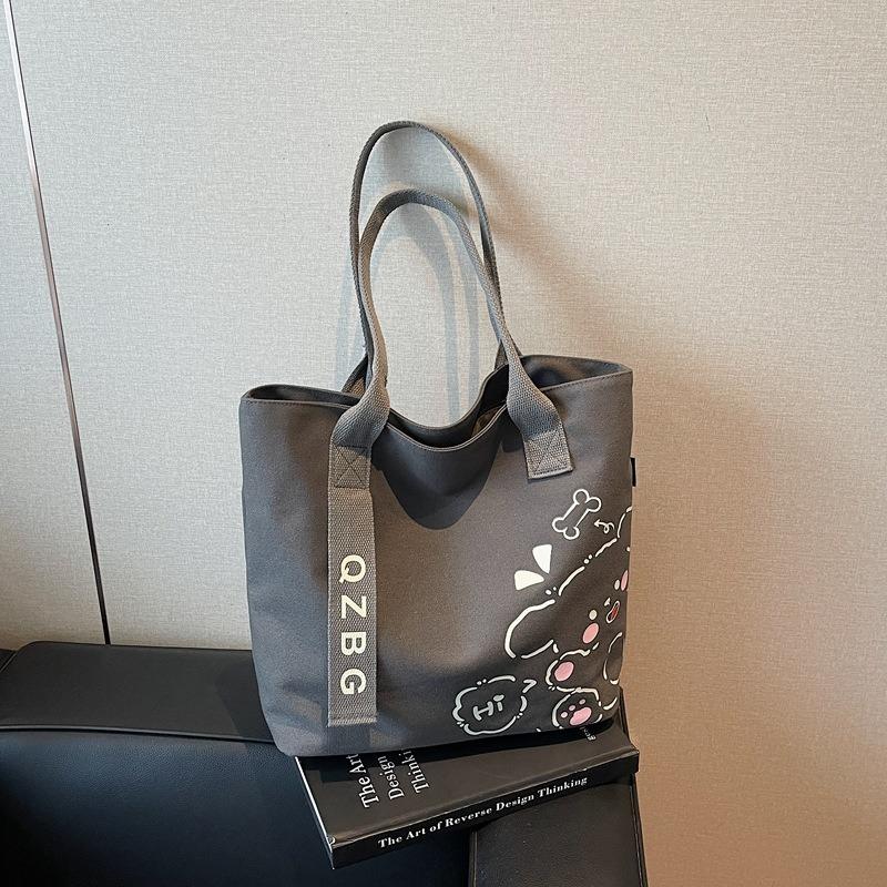 Casual Canvas Bag Women's Large-capacity New Cute Printed Shoulder Bag Class Commuter Tote Bag