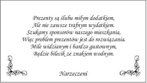 Wkładki Do Zaproszeń Ślubnych 25 Szt Wz8