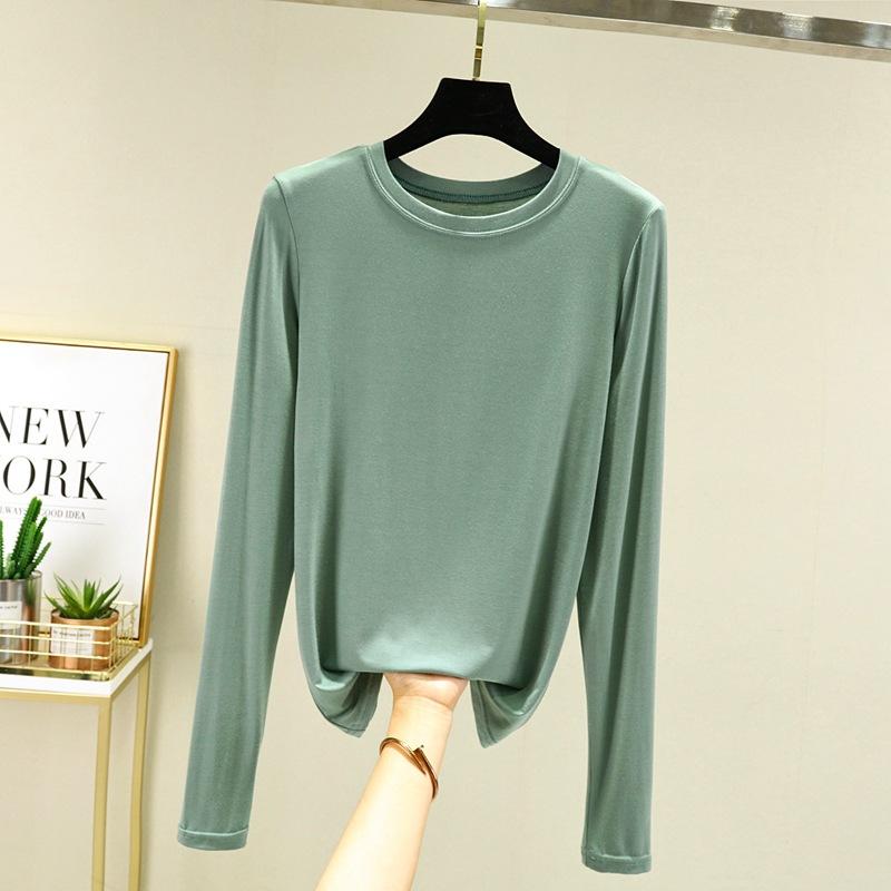 Модальная однотонная базовая футболка с круглым вырезом и длинными рукавами, женские осенние футболки, универсальные футболки, майка больших размеров