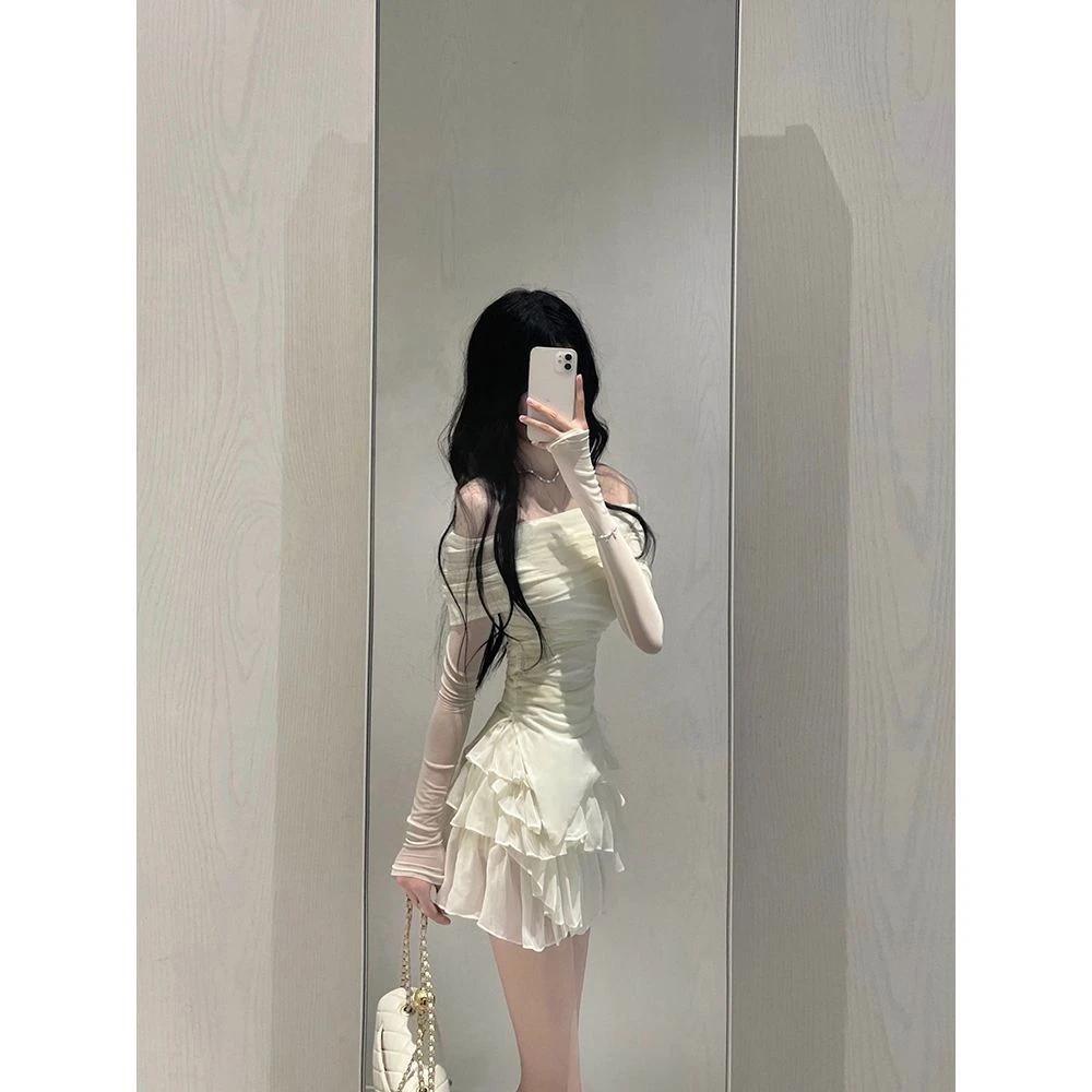 Лето 2024, комплект из двух юбок, женский укороченный топ Y2k, футболка + юбка-торт, японский кавайный модный костюм, шикарная верхняя одежда в корейском стиле