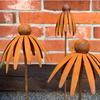 Rusted Iron Flower Outdoor Stake Weather Resistant Curved Petal Stake  Walkway Landscape