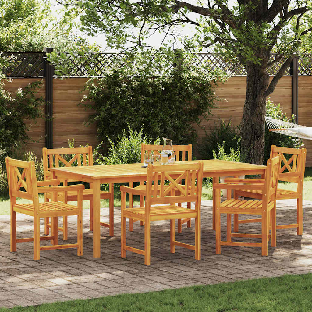 Garden Dining Set 7 pcs. 6 Seater Brown Solid Acacia Wood