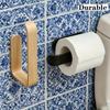 Self-Adhesive U-Shaped Toilet Paper Holder No Drill Wood Grain Wall Mount for Bathroom Kitchen Paper Towels Renters Friendly