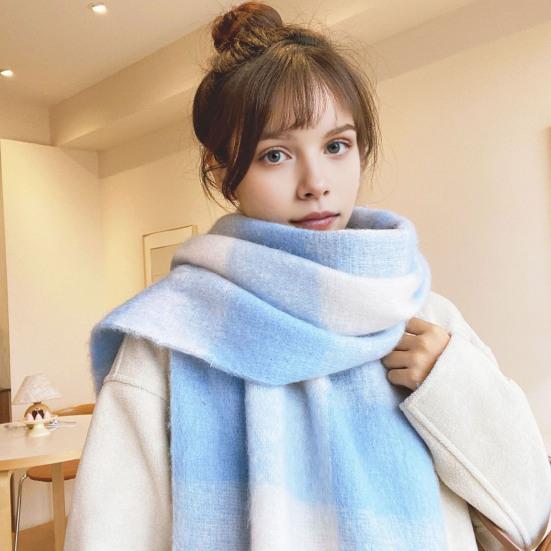 Women Scarf Plaid Pattern Cashmere Feel Plush Scarf with Tassel Decoration Travel Sweater Coat Accessory