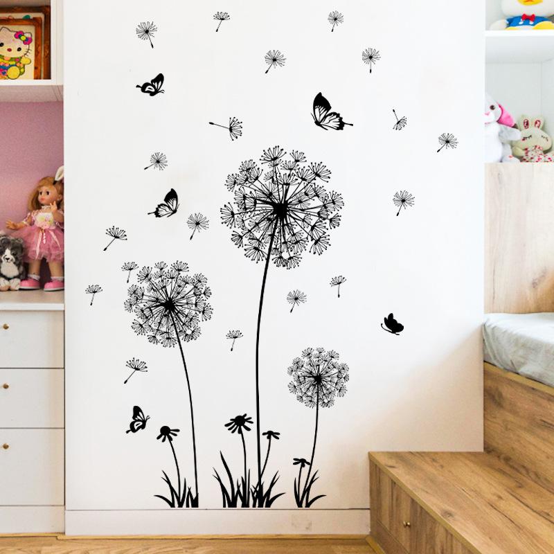 Black Dandelion Wall Sticker Sofa Bedroom Background Wall Sticker Living Room TV Decoration Self-adhesive Painting