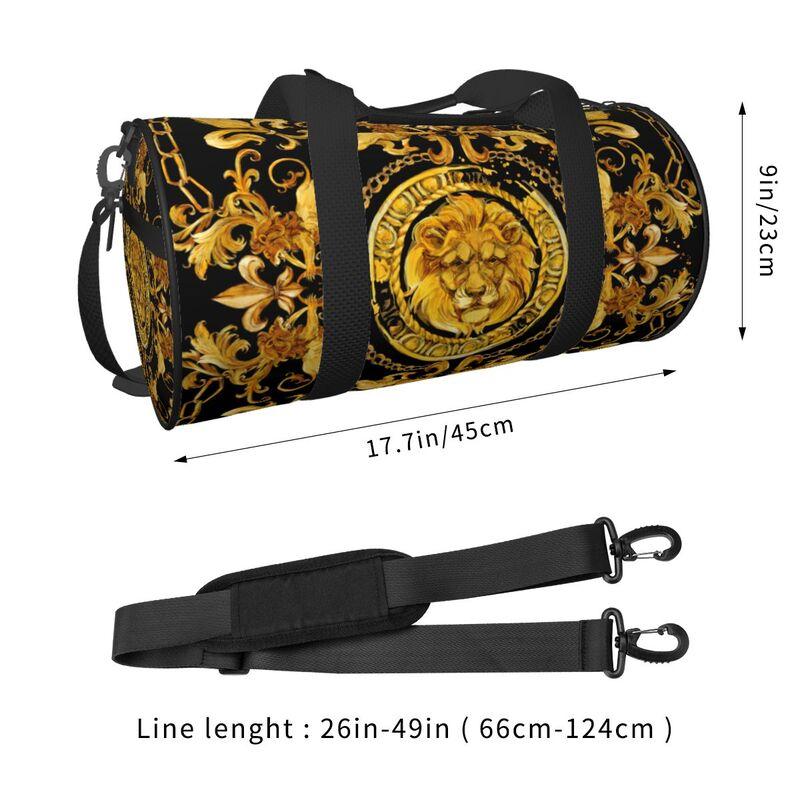 Custom Golden Lion Baroque Print Travel Duffel Bag Unisex Sports Yoga Gym Bag Outdoor Lightweight Waterproof Fitness Bags