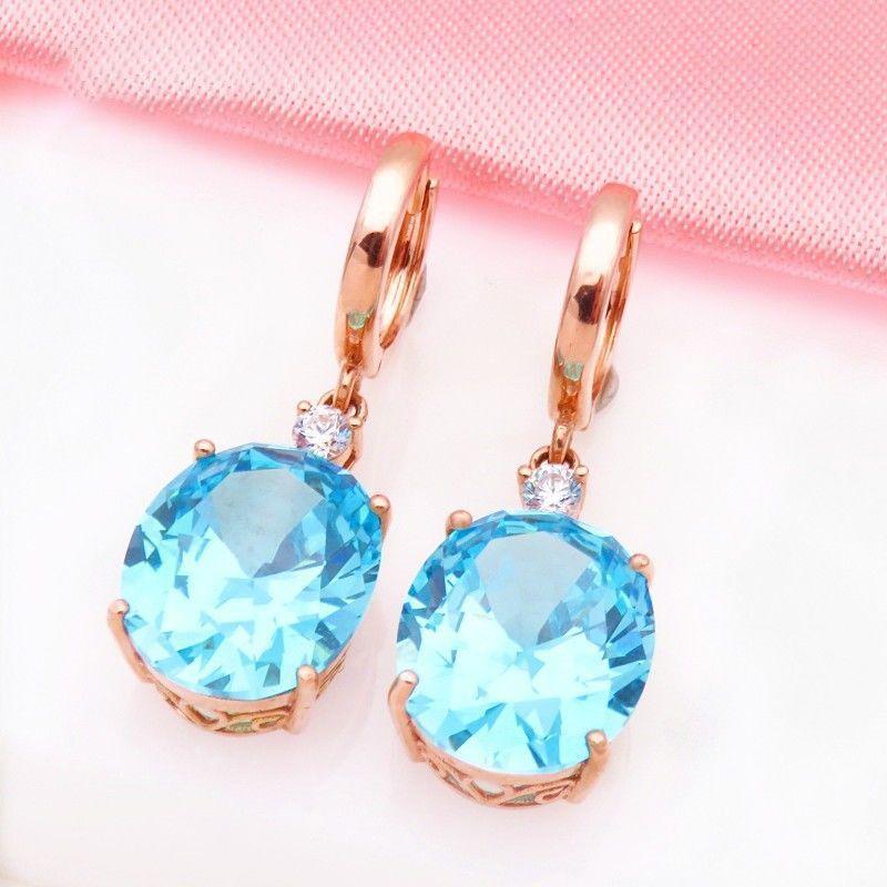 Изысканные Чисто Русские 585 Фиолетовое Золото Серьги Женские 14K Позолоченные Розовым Золотом Морской Темперамент Аквамариновые Серьги