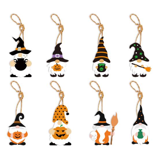 8Pcs Halloween Ornaments Gnome Pumpkin Ghost Black Cat Haunted House Halloween Hanging Pendant Holiday Party Decor