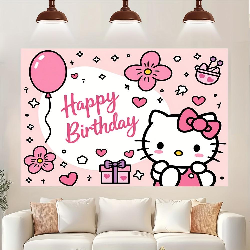 Hello Kitty Birthday Flannel Tapestry 2D Single Print Cute Home Decor Soft Accessory Cheerful Functional PartyThemed Attractive