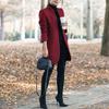 Fall Spring Women Woolen Coat Stand Collar Open Stitch Slim Fit Overcoat Long Sleeves Mid Length Solid Color OL Commuting Formal Coat