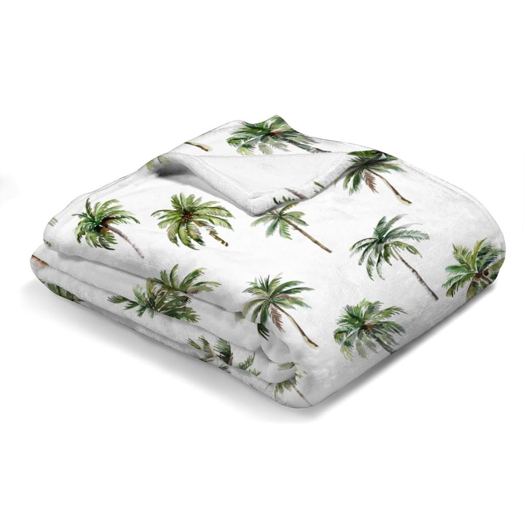 Watercolor Palm Trees Baby Blanket for Boy Girl Green Palm Trees Soft Swaddle Blanket Summer Beach Flannel Receiving Blankets for Toddler Baby