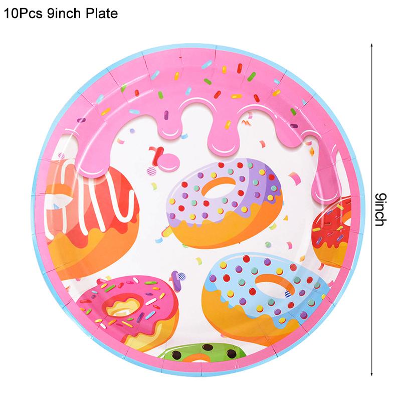 Набор одноразовой посуды для вечеринки с пончиками Бумажная тарелка Чашка Скатерть Принадлежности для украшения детской вечеринки по случаю 1-го дня рождения для девочек, Детский душ