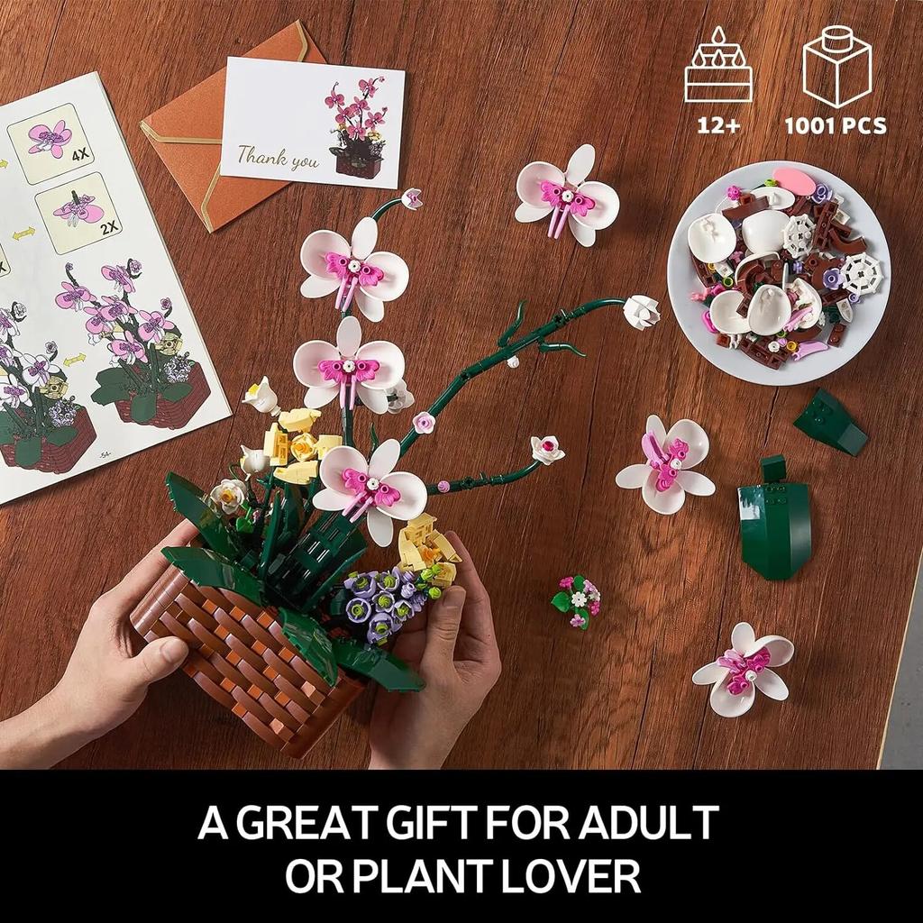 Строительные блоки с цветком орхидеи, набор моделей, романтические цветы, букет полевых цветов, кирпичи, игрушки для взрослых, украшение дома, детские игрушки «сделай сам», подарок