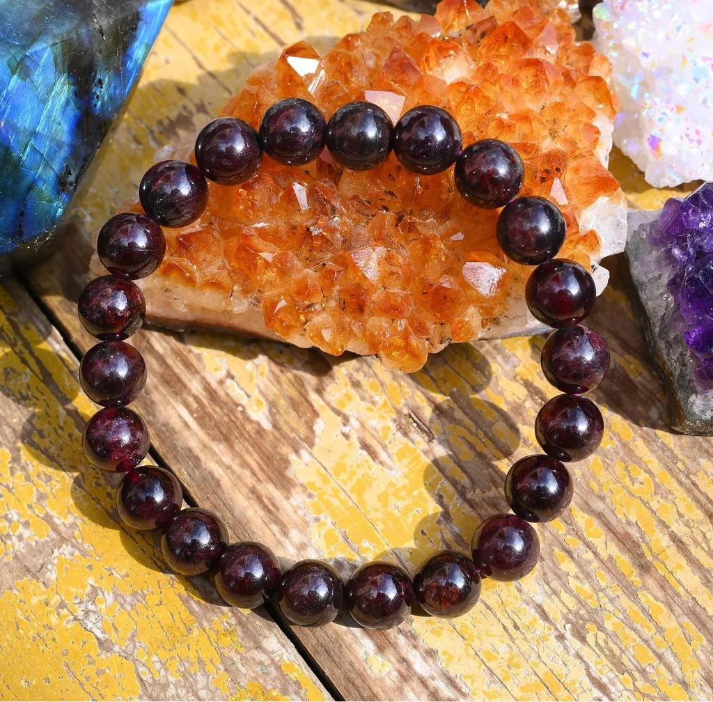 Эластичный браслет из натурального родолитового граната, браслет ручной работы для женщин/мужчин, круглый браслет с драгоценными камнями, браслет для подарка, лечебный