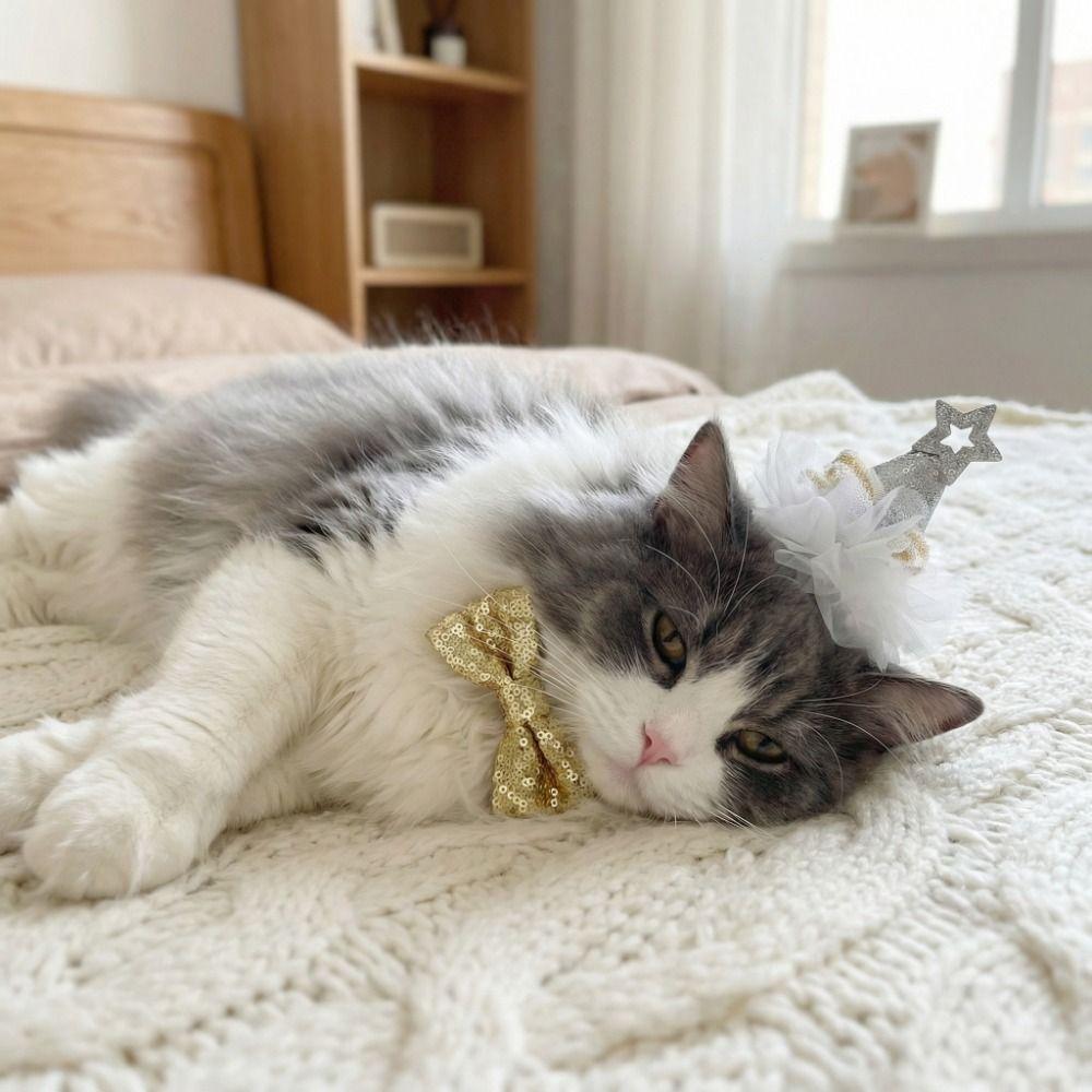 Adjustable Cat Birthday Party Hat Comfortable Fit Decorative Cat Princess Hat Star Sequins Dog Party Headband