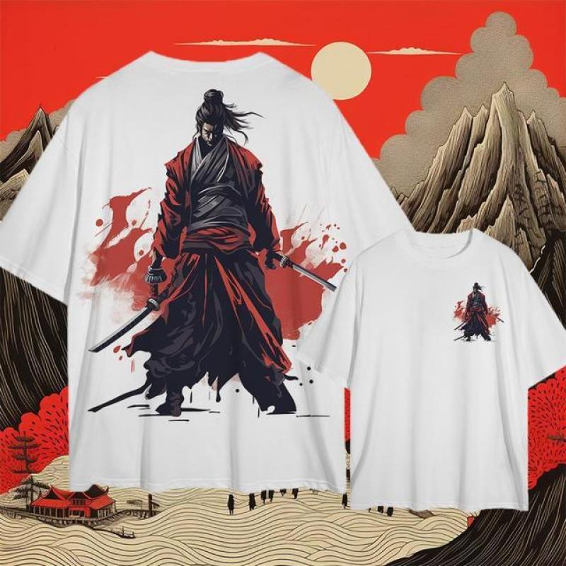 2024 мужские футболки с 3d японским самурайским принтом, мужская одежда, уличные топы в стиле Харадзюку, повседневные повседневные футболки большого размера с короткими рукавами