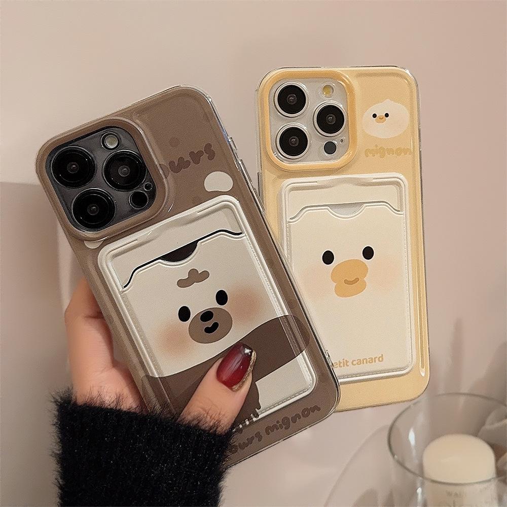 Cute Cartoon 3D Scarf Bear Duck TPU Card Bag Case For iphone 17 16 15 14 13 12 11 Pro Max X XR XS Max 7 8 Plus Shockproof Cover