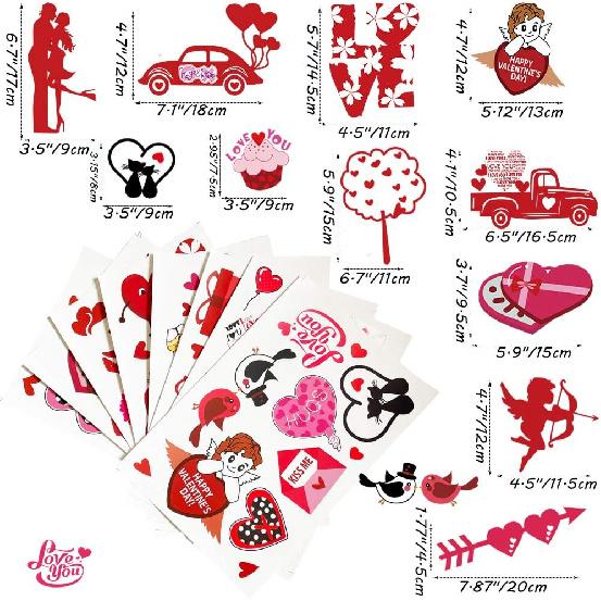 Valentine's Day Window Clings-80 Pieces Static Window Sticker Heart Decal Party Ornaments Supplies 8 Sheets Removable Window Sticker Decals for