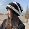 Женская зимняя полосатая шапка-бини - Свободная объемная вязаная шапка, Толстая и теплая повседневная шапка для холодной погоды