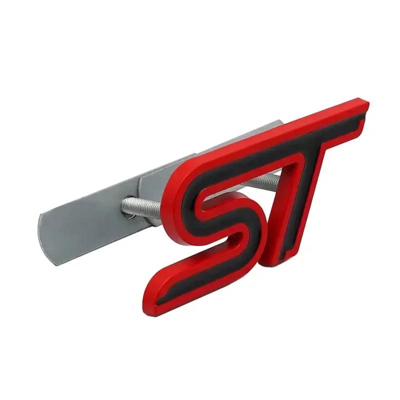 yvmsj9 3D Metal ST Letters Badge Car Front Grille Emblem Decals for Ford Mondeo Kuga Ranger Mustang F150 Aspire Everest Fiesta Focus