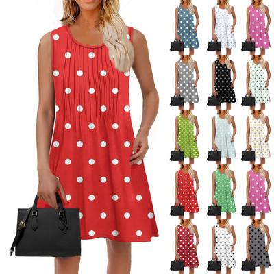Женское модное летнее платье с принтом в горошек, свободное пляжное повседневное платье без рукавов для отдыха