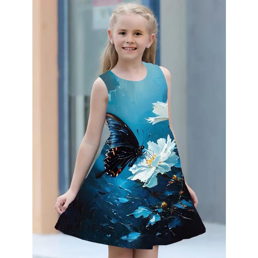 Платья для девочек от 4 до 14 лет, детское платье без рукавов с 3D принтом бабочек и животных, дышащая одежда с цифровым рисунком
