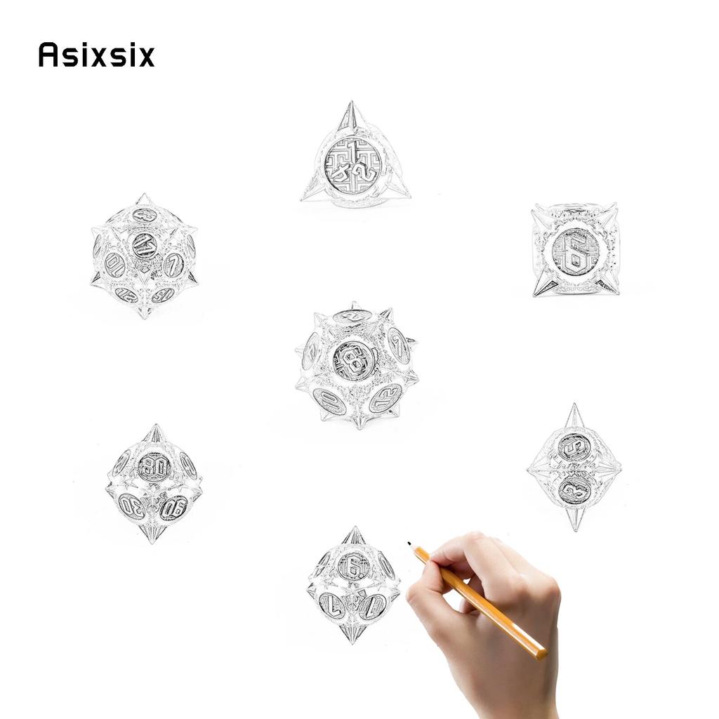 7 Pcs White Blue Meteor Hammer Metal Dice Solid Metal Polyhedral Dice Set Suitable for Role-Playing RPG Board Game Card Game