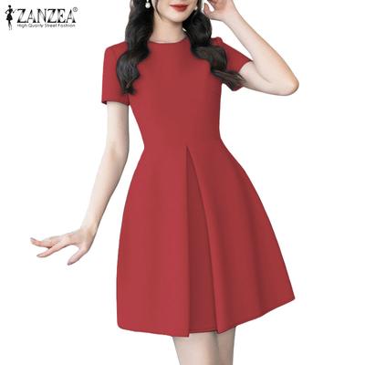 Женское летнее повседневное платье с круглым вырезом и коротким рукавом