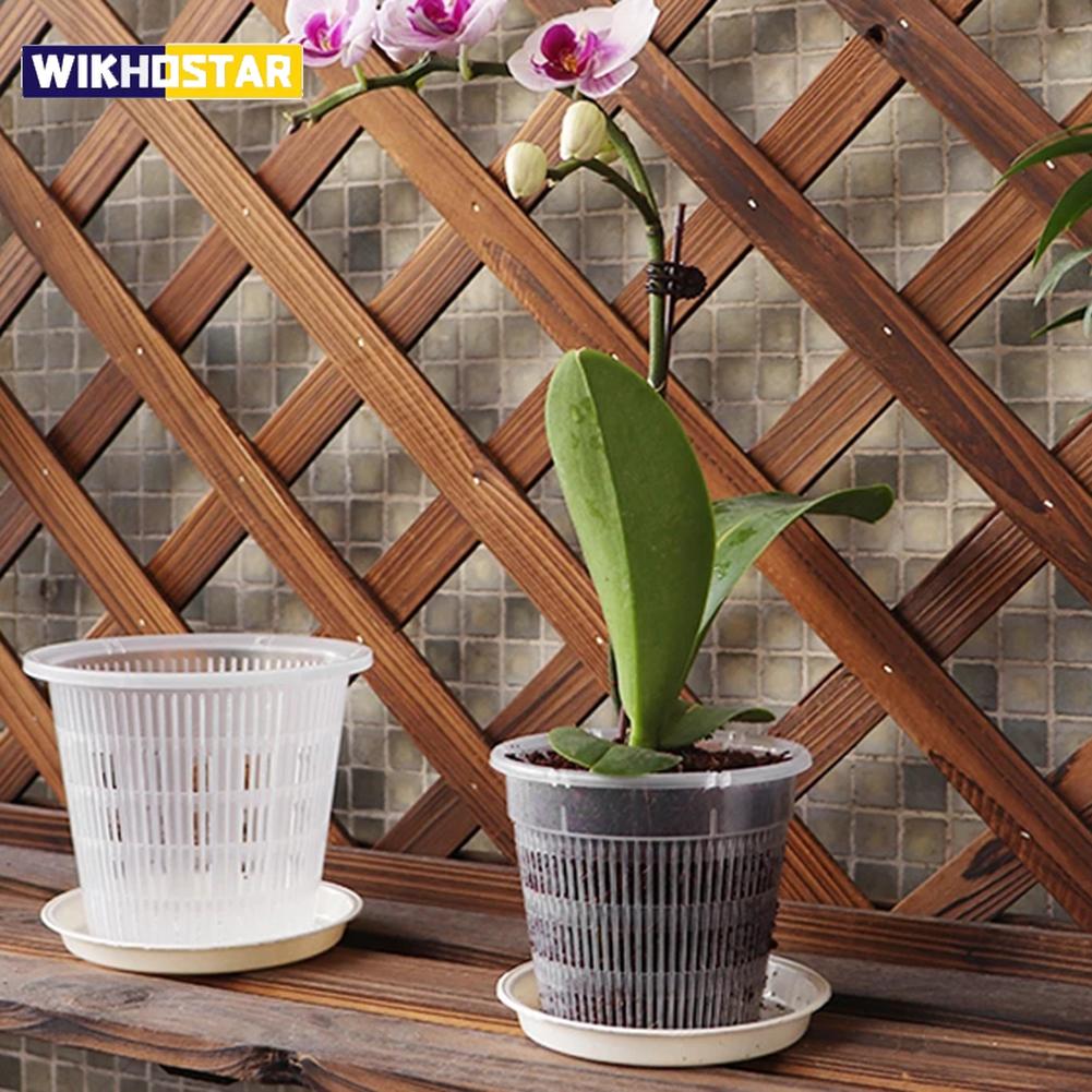 Transparent Plastic Flower Pot Root-controlled Orchid Planting Pot with Stomata Grow Box Nursery Transplant Pots