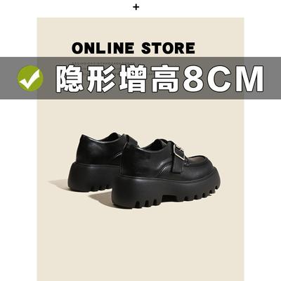 Металлическая пряжка с круглым носком, лоферы на толстом каблуке и толстой подошве с внутренней высотой 8 см, маленькие кожаные туфли женские маленького размера 3233