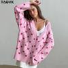 TAOVK Женские вязаные кардиганы, женские свитера с v-образным вырезом и сердечками, свободные повседневные трикотажные изделия с карманами, джемперы Kawaii, Лидер продаж