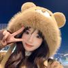 Plush Bear Ears Hat Female Autumn and Winter Thickened Warm Ear Protection Pullover Hat Cute Cycling Cute
