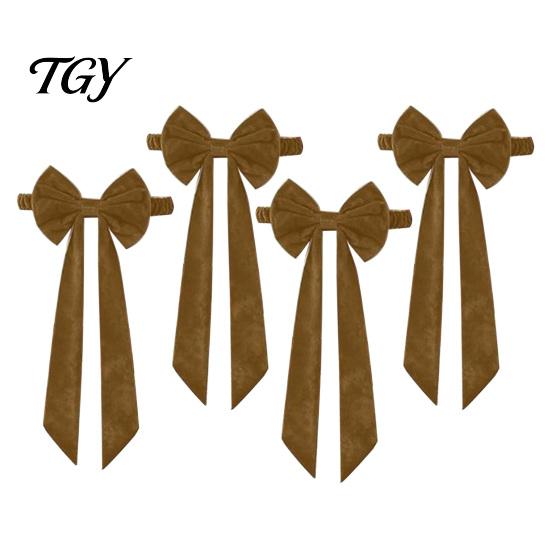 Stretch Chair Back Bows Burgundy Velvet Sashes with Elastic Straps, Reusable Bow Tie Bands for Events Cover, Decorative Ribbon Christmas Party Wedding