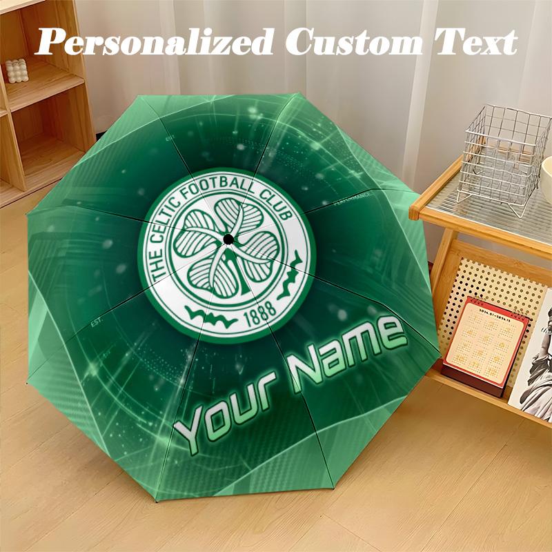 Автоматический складной зонт с 8 ребрами, принт Celtic FC, индивидуальный текст с именем, портативный дождевик