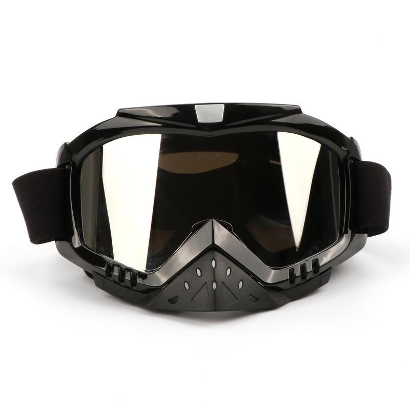 Motorcycle goggles with small nose guard, shiny black frame, non-slip velvet elastic strap, sports windproof and sun protection goggles