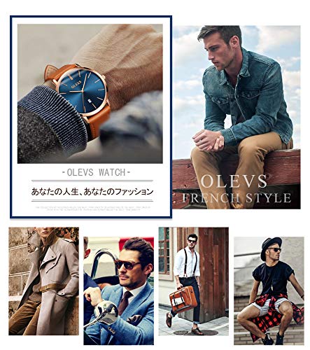 OLEVS Men's Watch, Stylish Ultra-Thin Leather Strap, Quartz Movement, Analog, Date Display, for Men