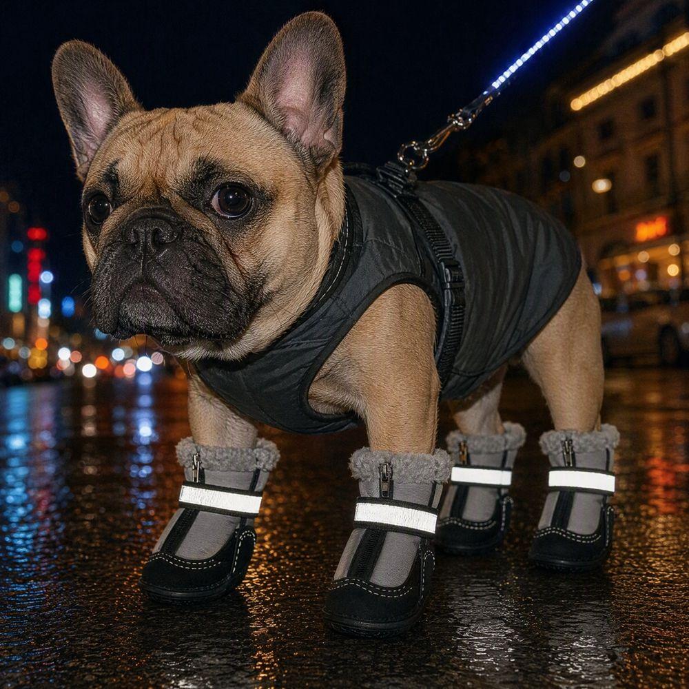 4PCS Zipper Dog Velvet Insulated Snow Boots Warm Anti-slip Dog Boots Dog Footwear Cat Dog