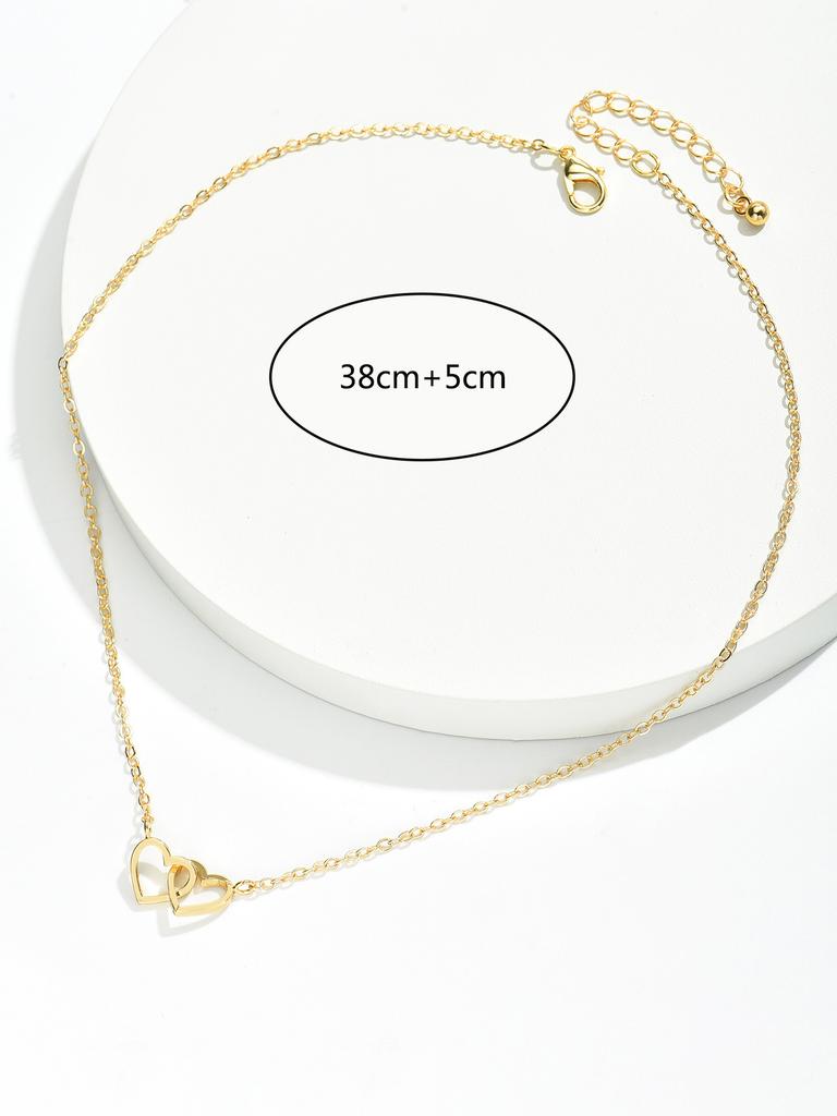 Маленькое милое ожерелье-цепочка с двойным полым сердцем, женская модная любовная подвеска, ювелирное украшение на День святого Валентина для женщин