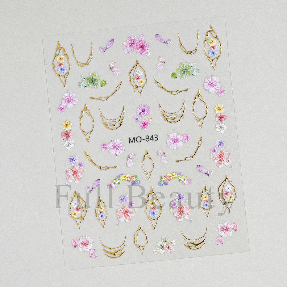 Nail Art Stickers Spring And Summer Gilt Gold-plated Monet Garden Small Dried Flowers Small Floral Back Glue Nail Stickers