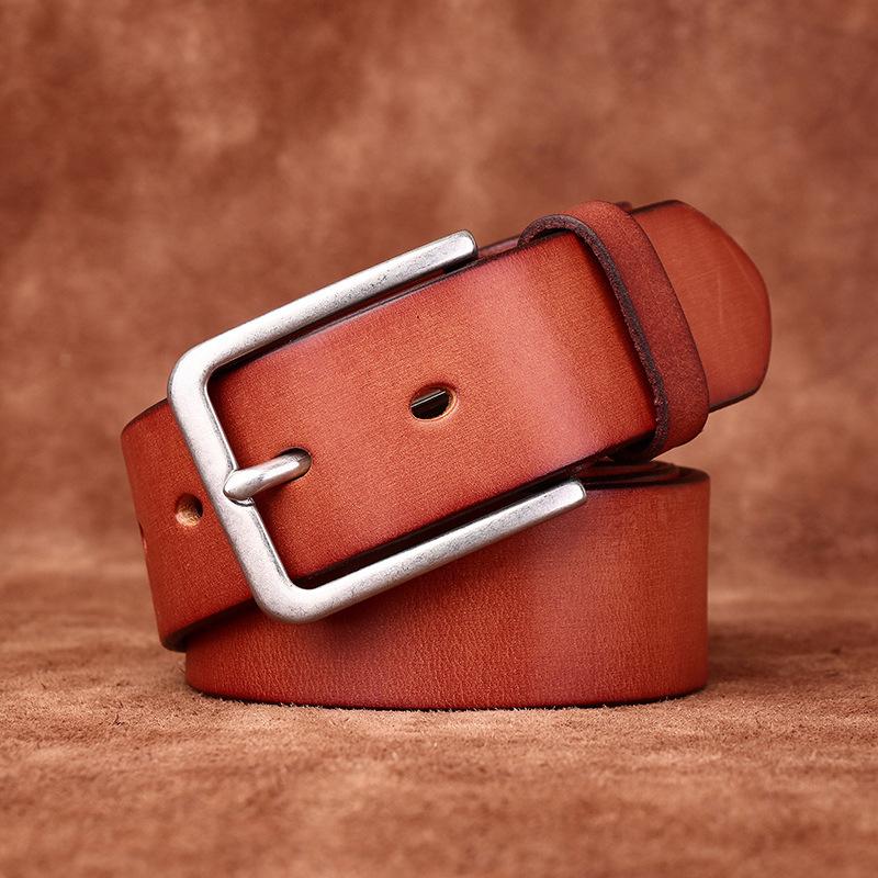 Belt Men's Matte Stainless Steel Buckle Genuine Cattlehide Leather Surface Retro Simple Fashion Trendy All-Matching Jeans Belt